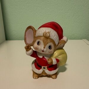 Homco Mouse Figurine with Red Hat and Yellow Bag